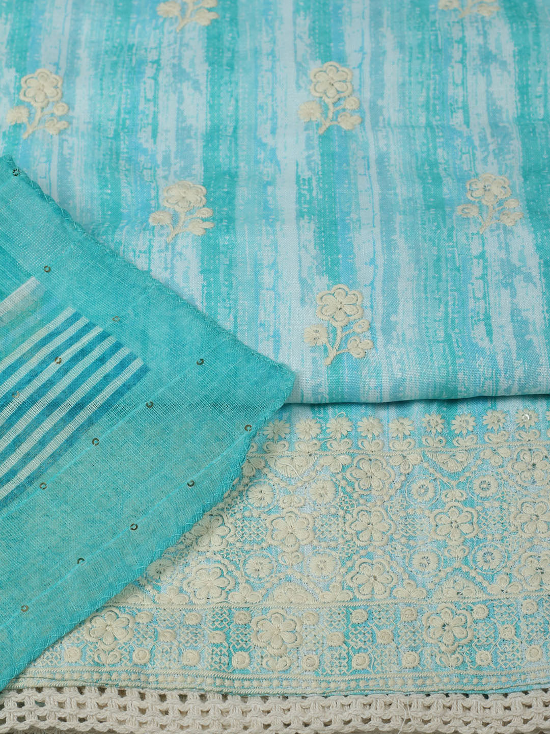 Embroidered Cotton Unstitched Suit With Pant &amp; Dupatta