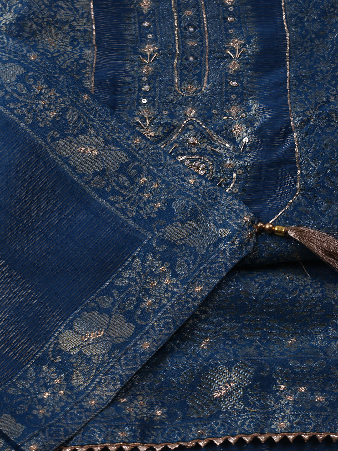 Woven Design Chanderi Unstitched Suit With Pant &amp; Dupatta
