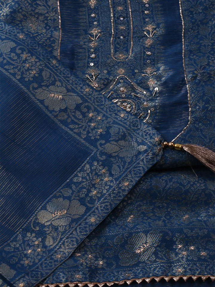 Woven Design Chanderi Unstitched Suit With Pant &amp; Dupatta