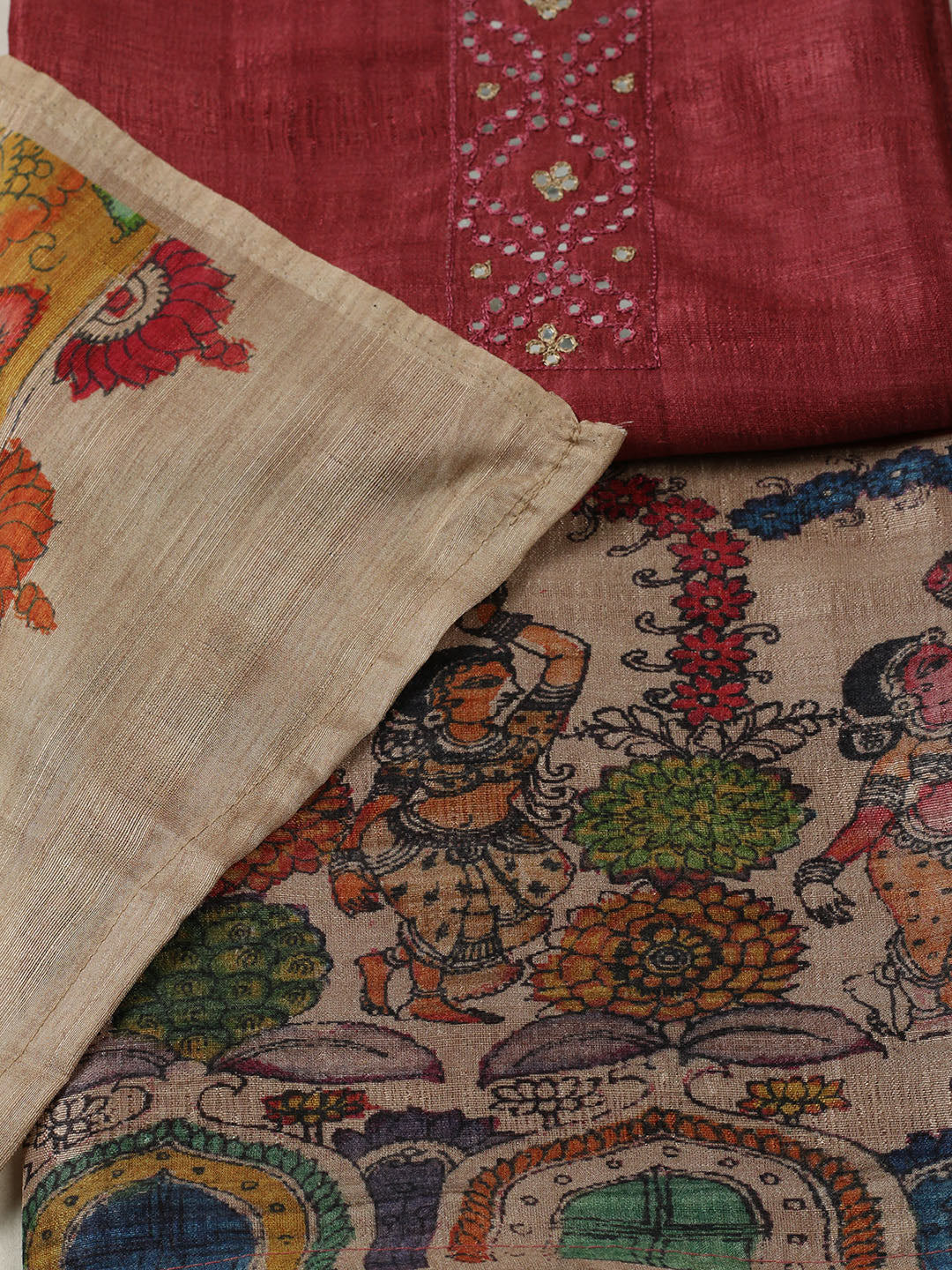 Embroidered Tussar Unstitched Suit With Pant &amp; Dupatta