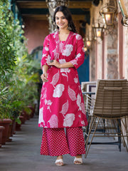 Printed Cotton Blend Kurta With Pants & Dupatta