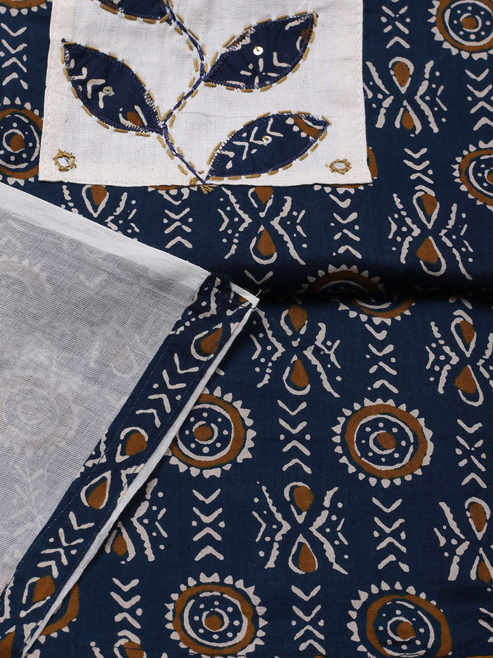 Printed Cotton Blend Unstitched Suit With Pant &amp; Dupatta