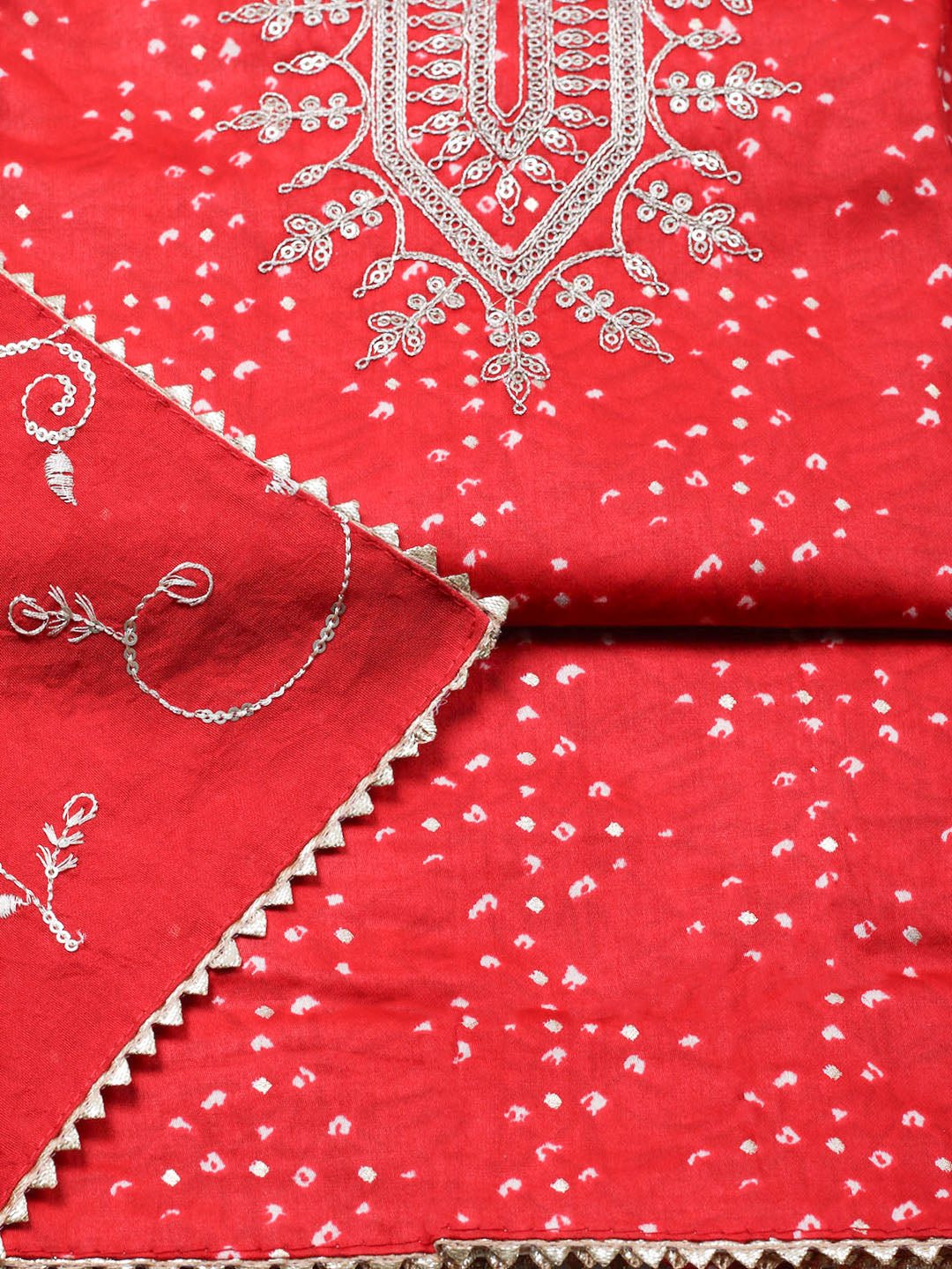 Embroidered Cotton Unstitched Suit With Pant &amp; Dupatta