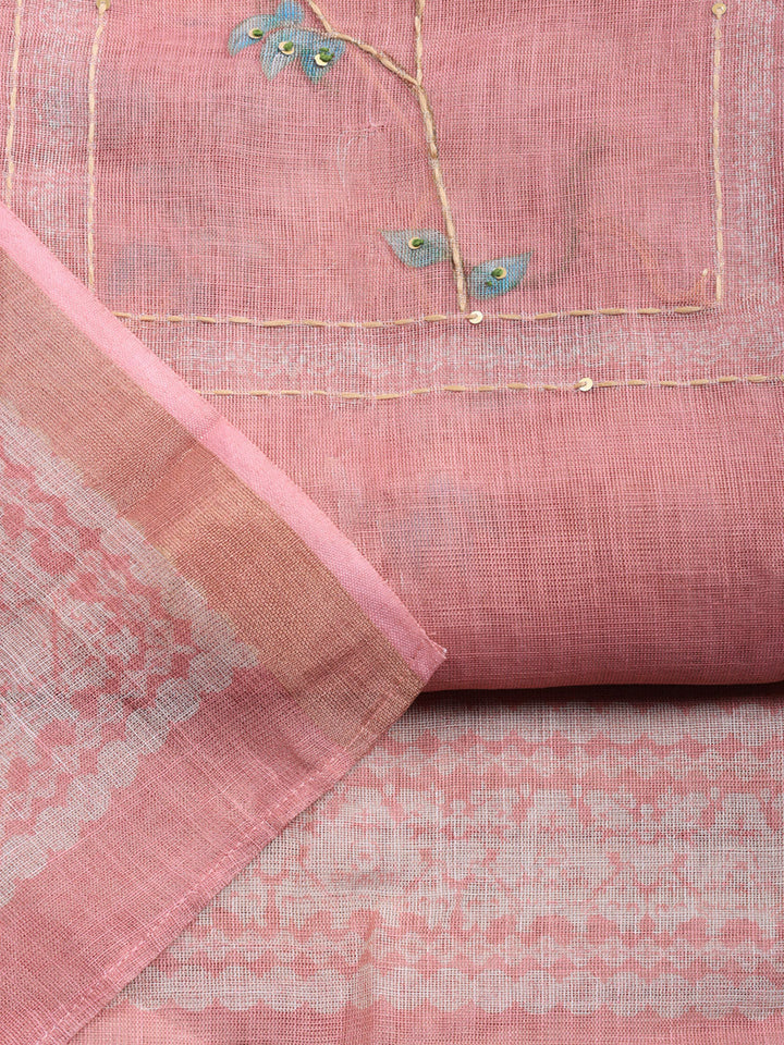 Printed Linen Blend Unstitched Suit With Pant &amp; Dupatta