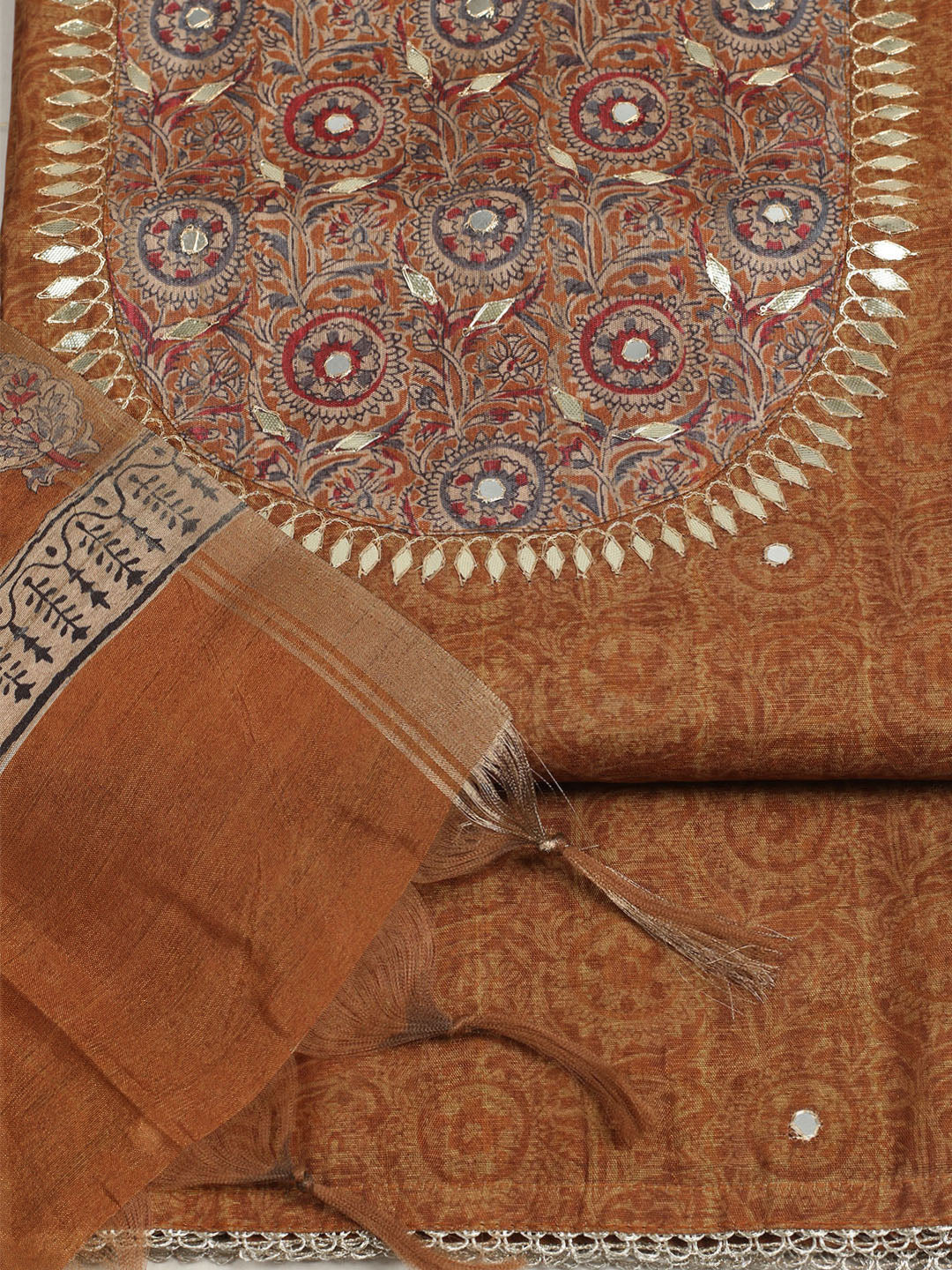 Embroidered Tussar Unstitched Suit With Dupatta