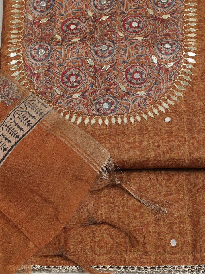 Embroidered Tussar Unstitched Suit With Dupatta