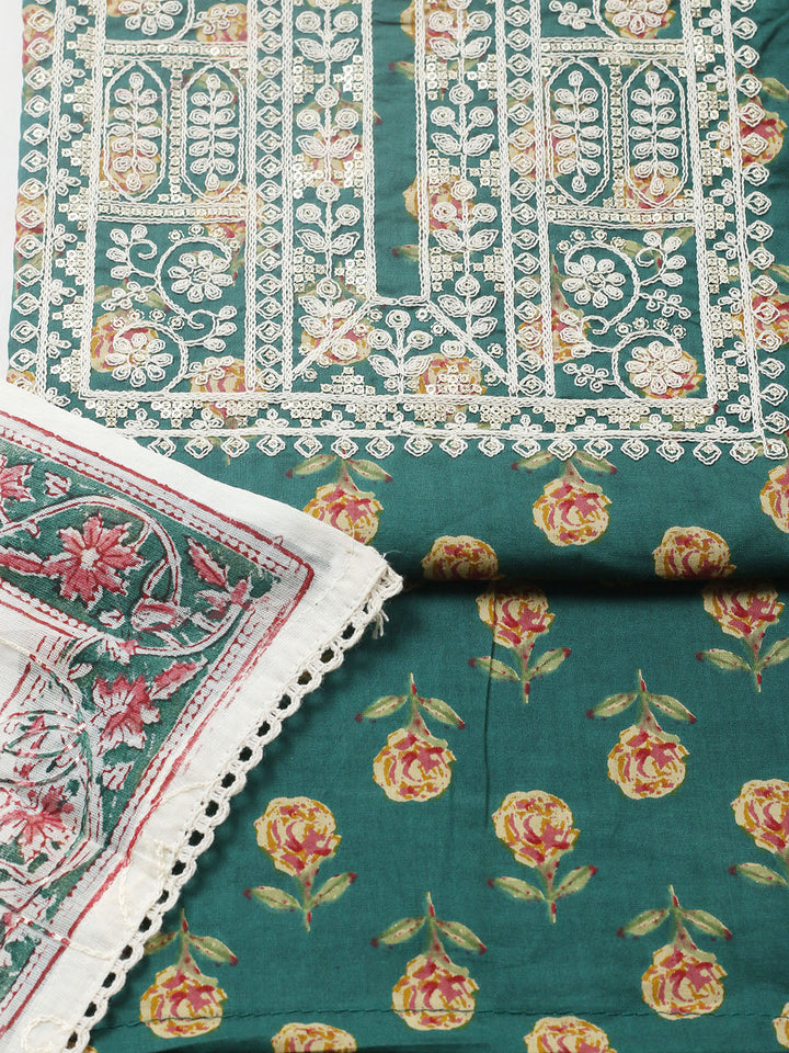 Printed Cotton Blend Unstitched Suit With Pant &amp; Dupatta