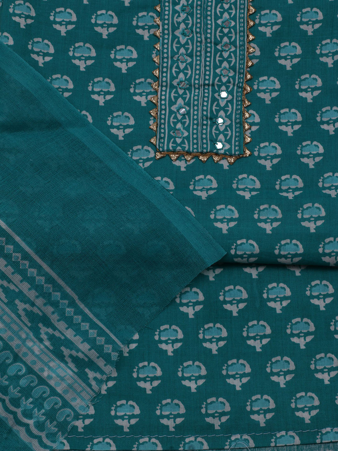 Printed Cotton Blend Unstitched Suit With Dupatta