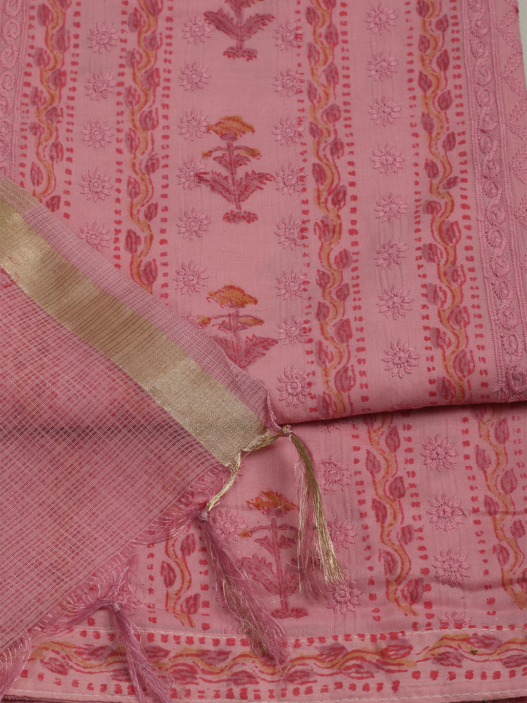 Printed Cotton Unstitched Suits Printed Suit With Pant &amp; Dupatta