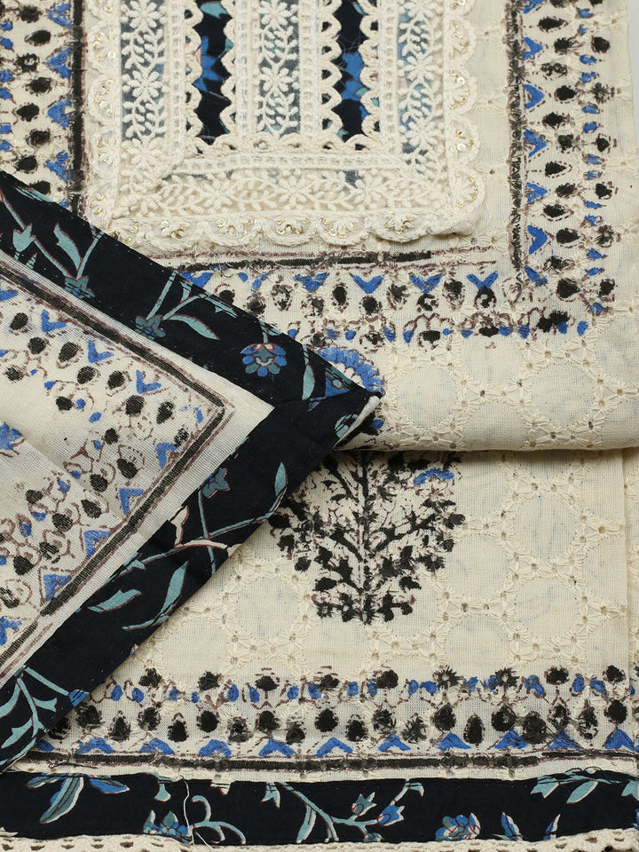 Printed Cotton Blend Unstitched Suit With Pant &amp; Dupatta