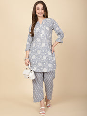 Floral Printed Cotton Kurta With Pants