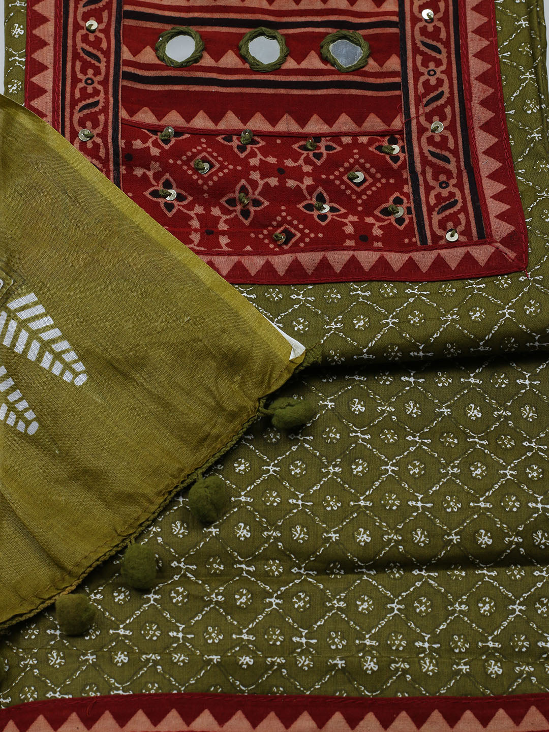 Printed Cotton Blend Unstitched Suit With Pant &amp; Dupatta