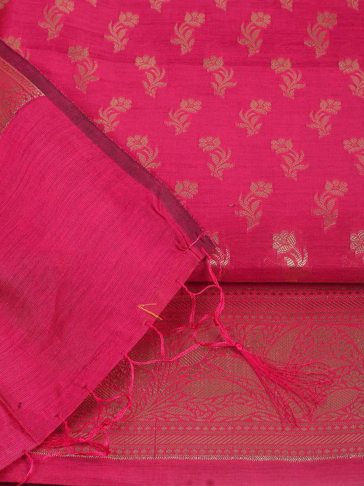 Woven Design Chanderi Unstitched Suit With Pant &amp; Dupatta