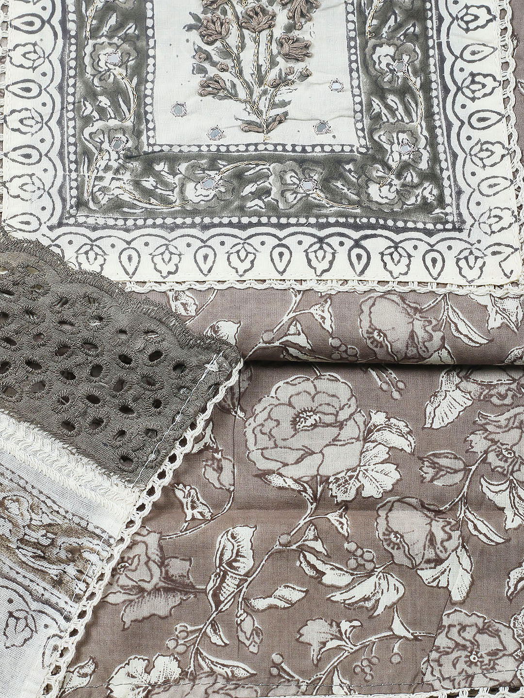 Embroidered Cotton Blend Unstitched Suit With Pant &amp; Dupatta
