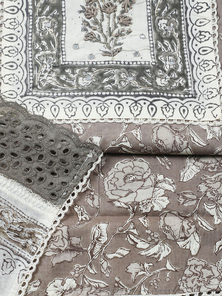 Embroidered Cotton Blend Unstitched Suit With Pant &amp; Dupatta