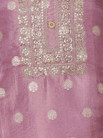 Neck Embroidered Chanderi Unstitched Suit With Dupatta