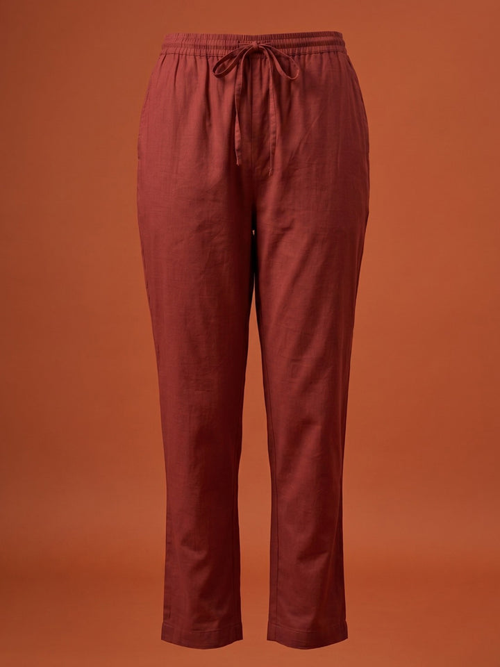 Maroon Embroidered Cotton Blend Straight Round Neck Suit Set