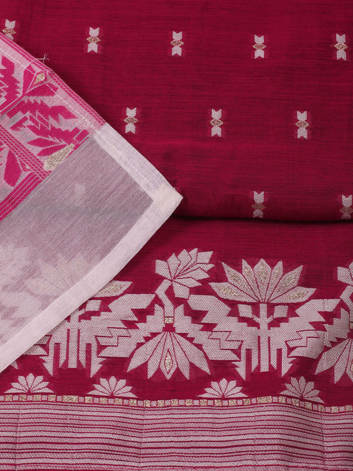Embroidered Chanderi Unstitched Kurta With Pant &amp; Dupatta