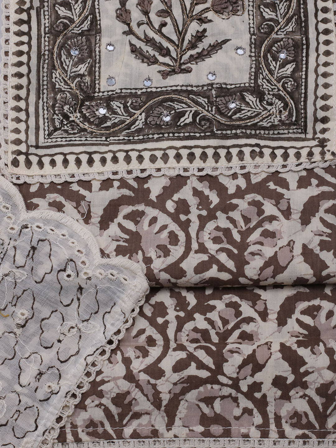 Printed Cotton Blend Unstitched Suit With Dupatta