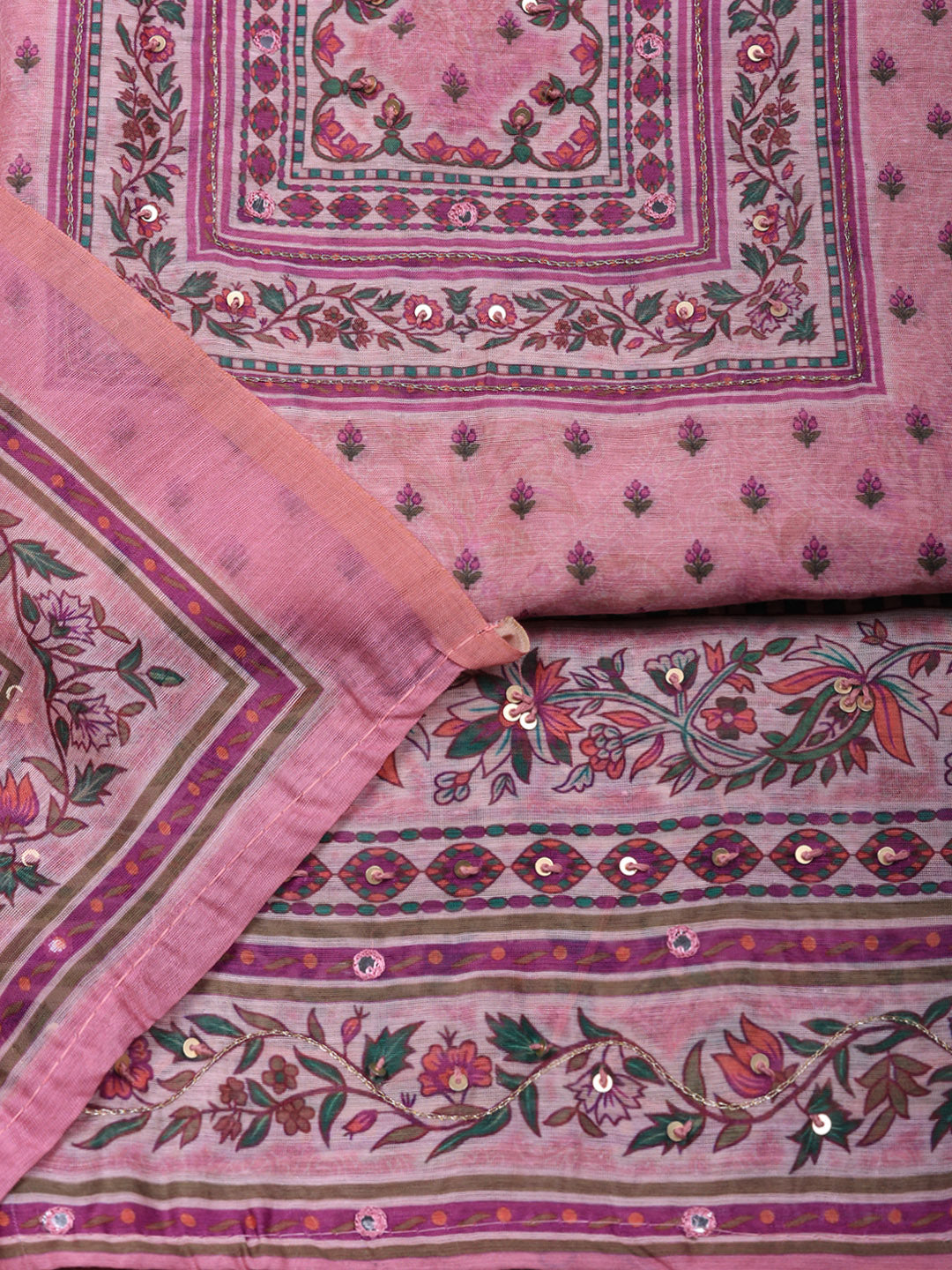 Embellished Chanderi Unstitched Suit With Pant &amp; Dupatta