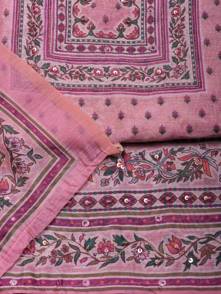 Embellished Chanderi Unstitched Suit With Pant &amp; Dupatta