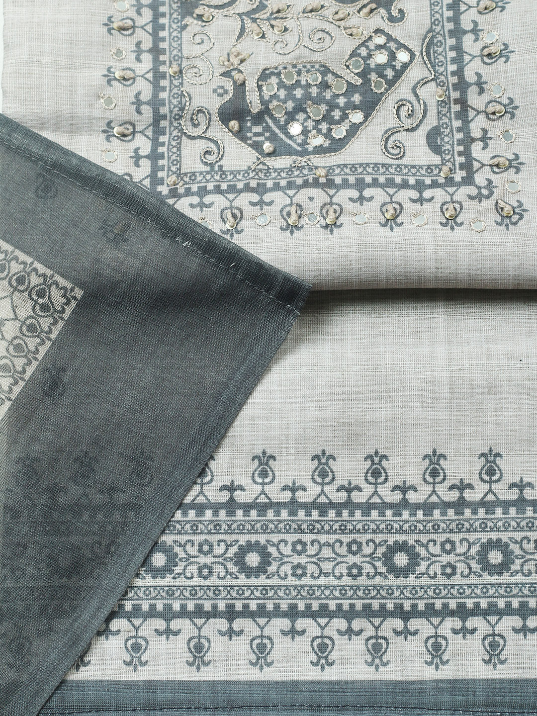 Embroidered Cotton Blend Unstitched Suit With Pant &amp; Dupatta
