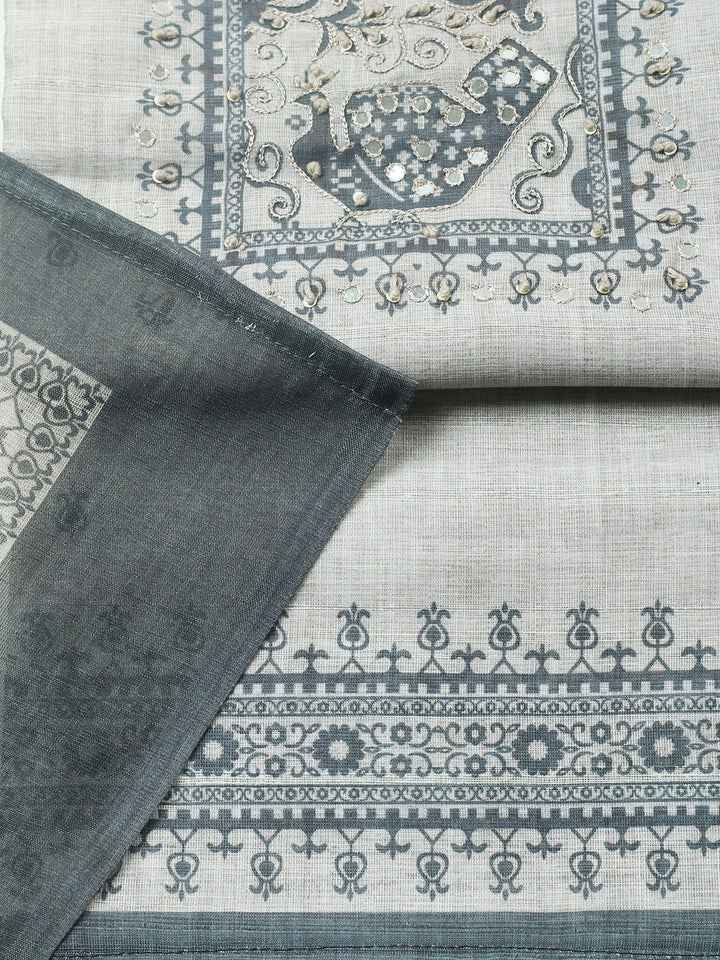 Embroidered Cotton Blend Unstitched Suit With Pant &amp; Dupatta