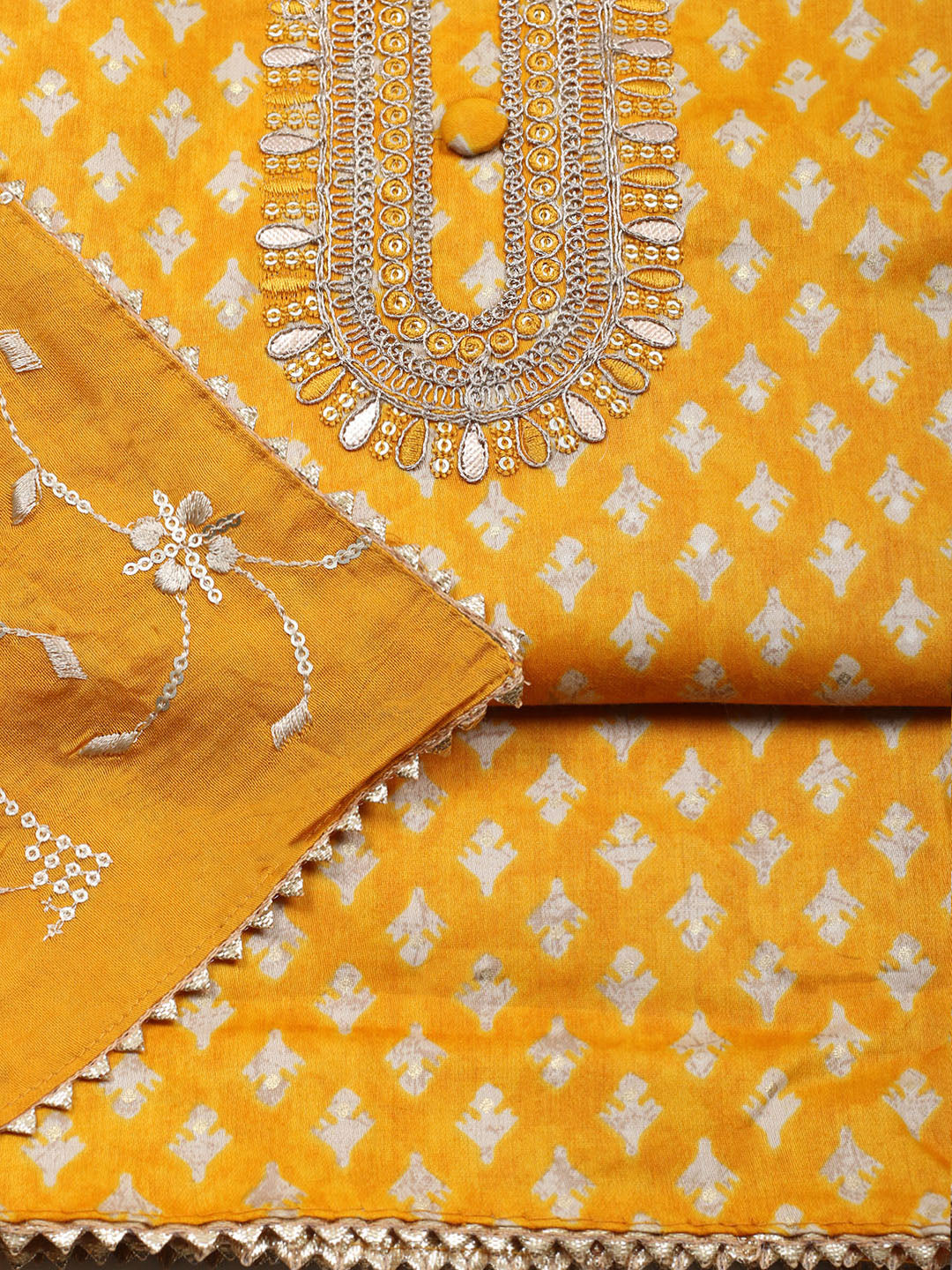 Embroidered Cotton Unstitched Suit With Pant &amp; Dupatta