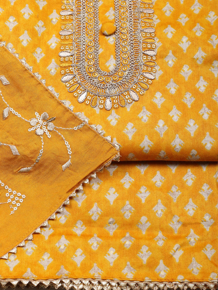 Embroidered Cotton Unstitched Suit With Pant &amp; Dupatta