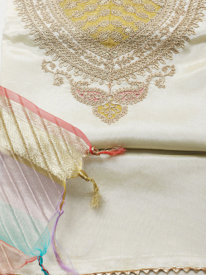 Embroidered Tissue Unstitched Suit With Pant &amp; Dupatta