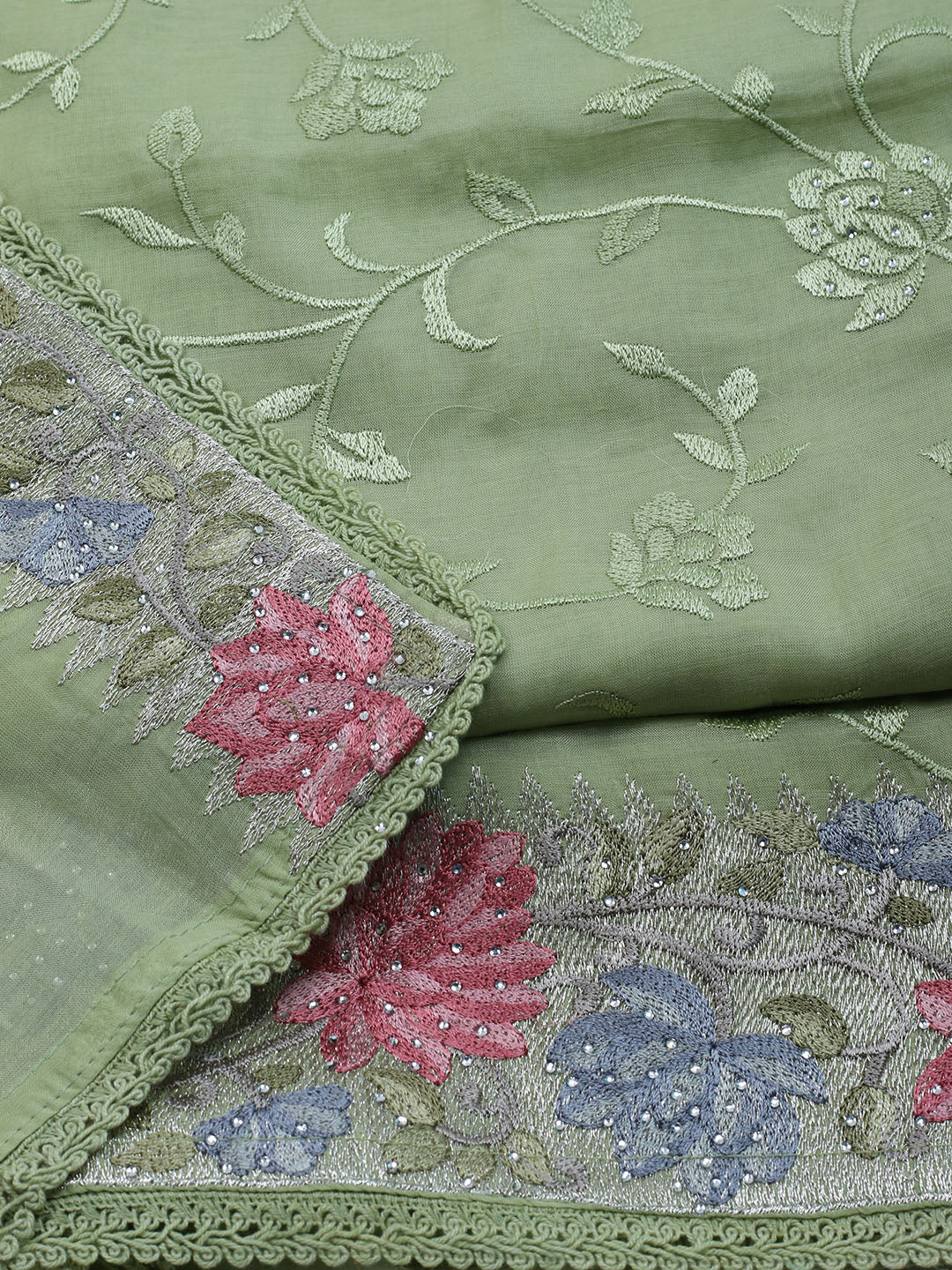 Embroidered Organza Unstitched Suit With Dupatta