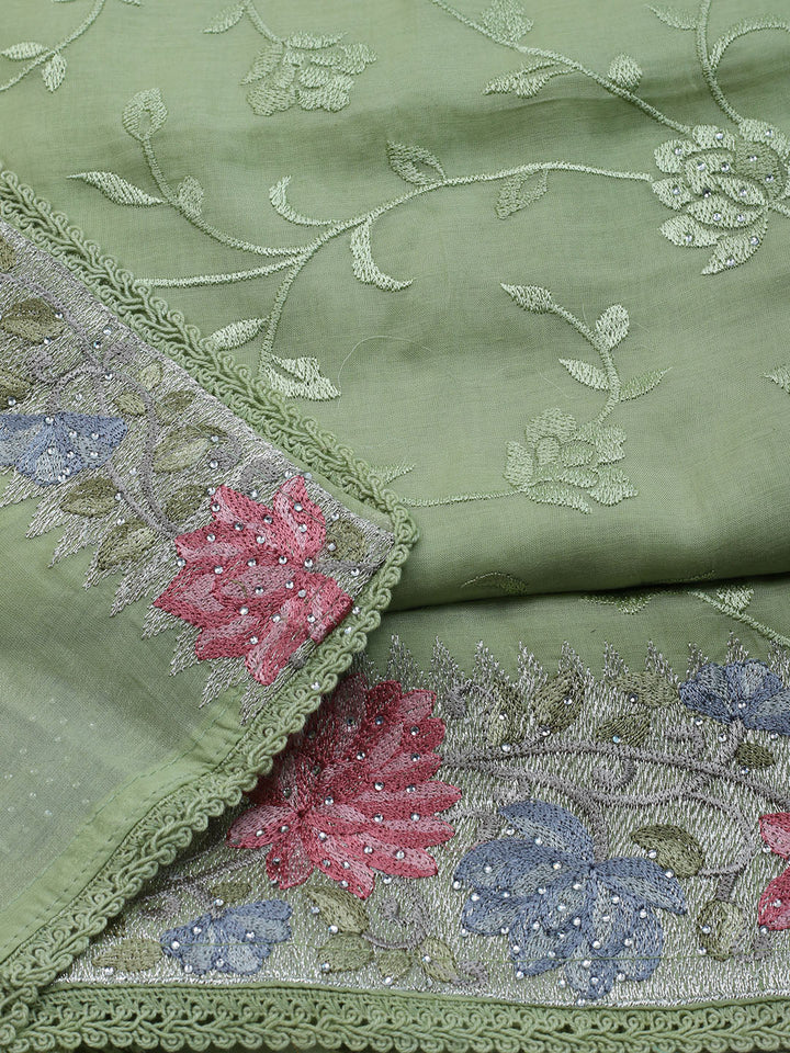 Embroidered Organza Unstitched Suit With Dupatta