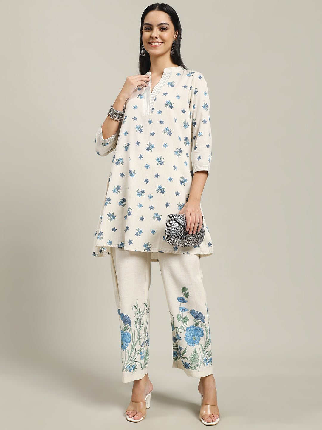 Printed Cotton Blend Kurta With Pants