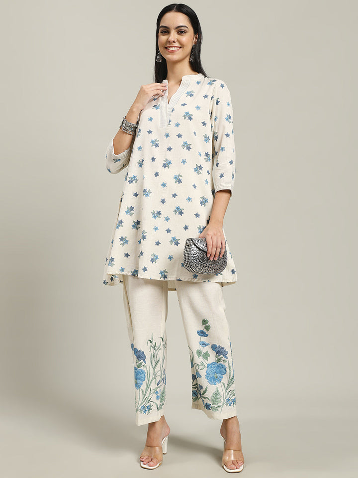 Printed Cotton Blend Kurta With Pants