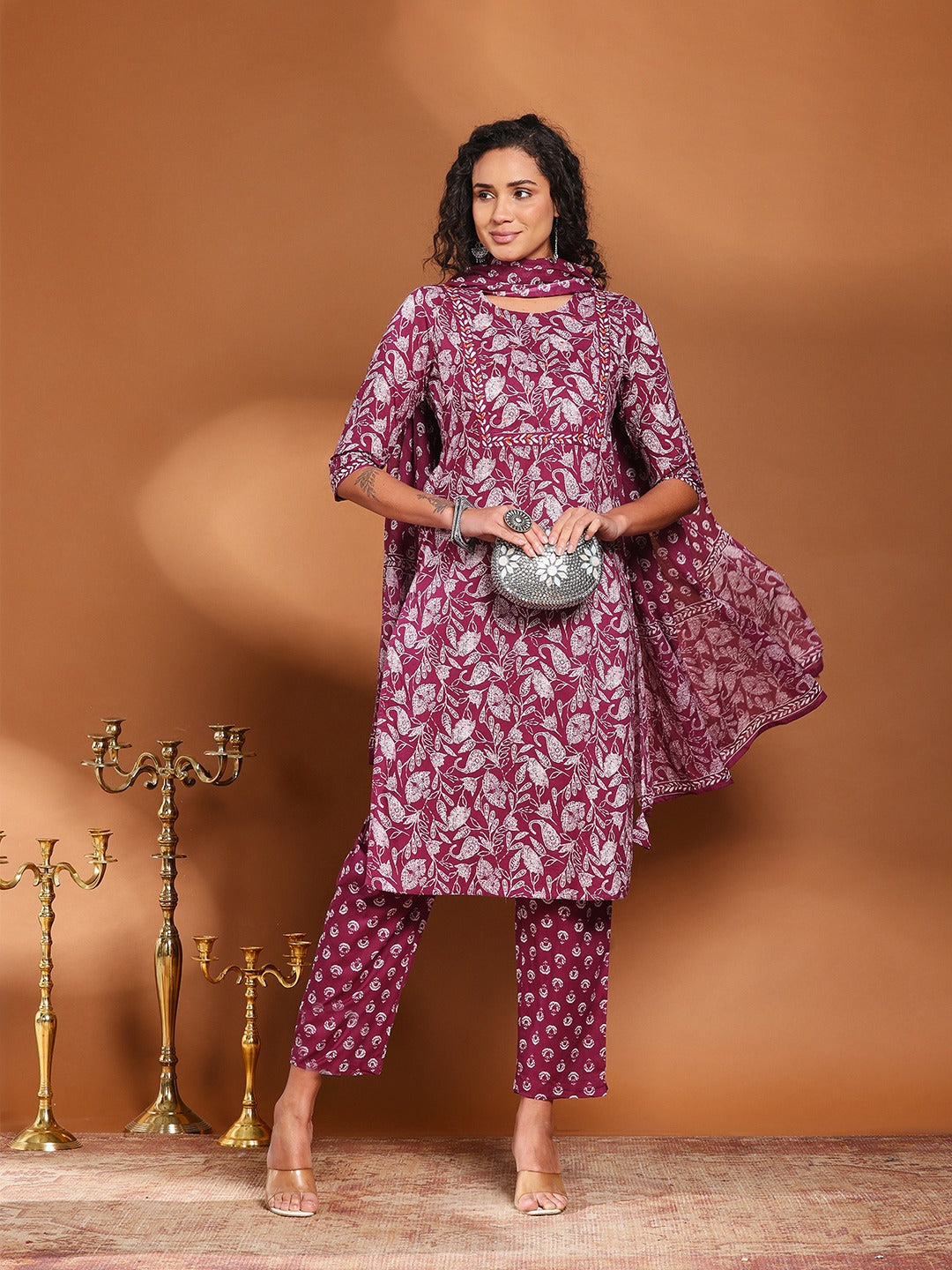 Printed Cotton Kurta With Pant &amp; Dupatta