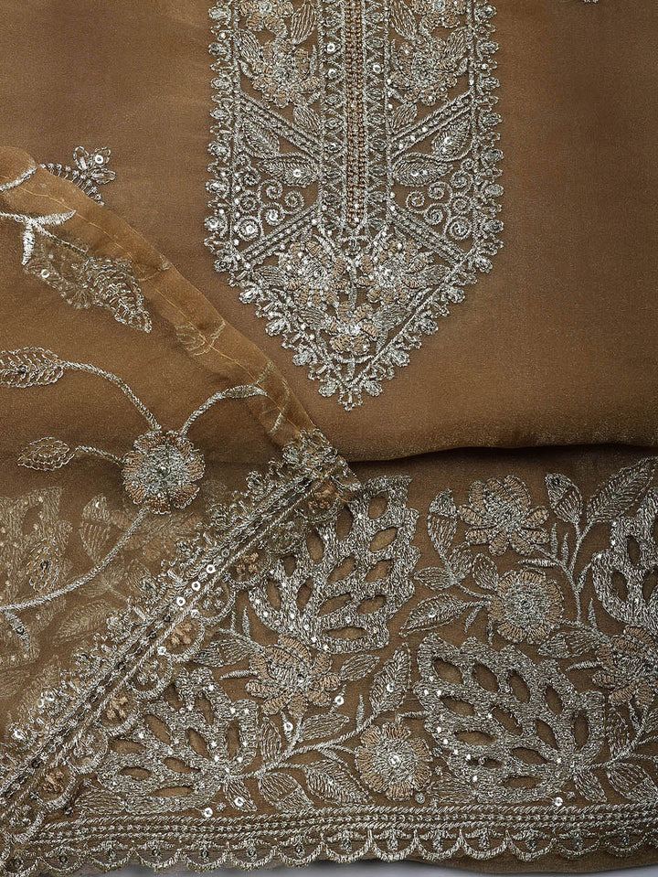 Embroidered Tissue Unstitched Suit With Pant &amp; Dupatta