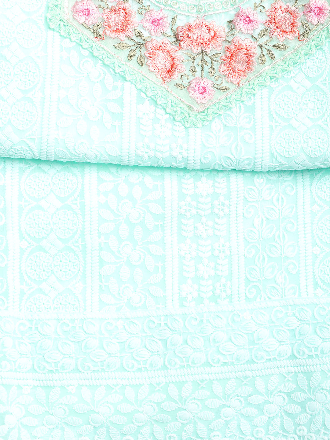 Chikan Work Georgette Unstitched Suit With Dupatta