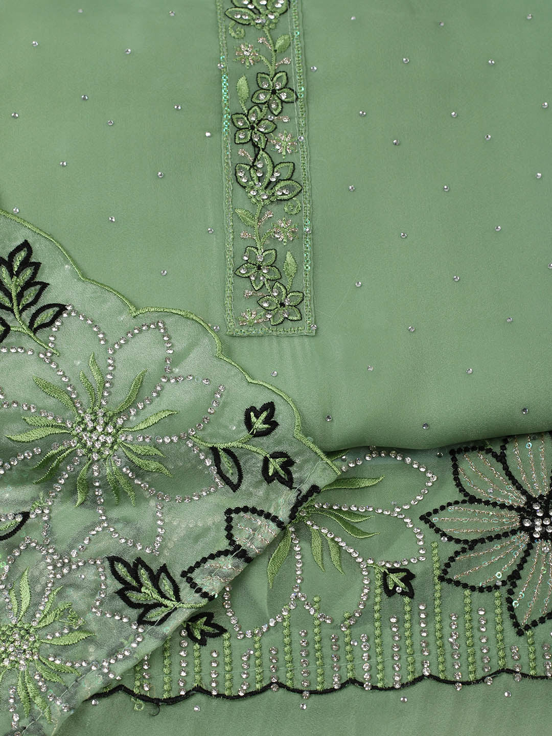 Embellished Organza Unstitched Suit With Pant &amp; Dupatta
