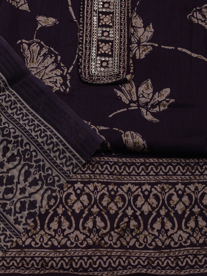 Patch Neck Cotton Blend Unstitched Suit With Dupatta