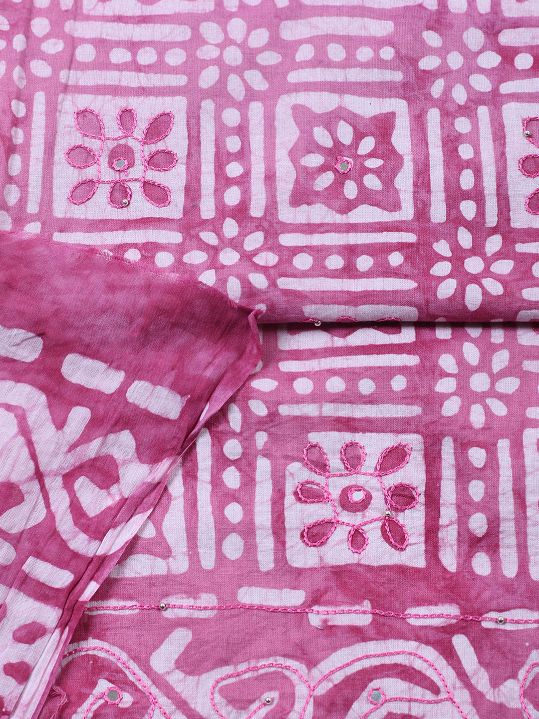 Embroidered Cotton Blend Unstitched Suit With Pant &amp; Dupatta