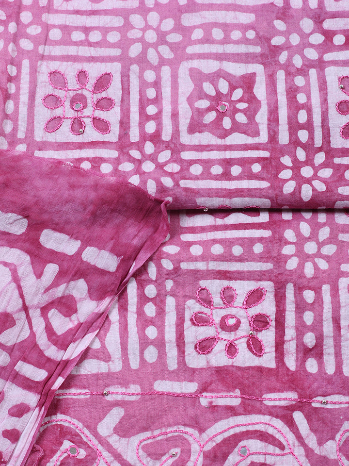 Embroidered Cotton Blend Unstitched Suit With Pant &amp; Dupatta