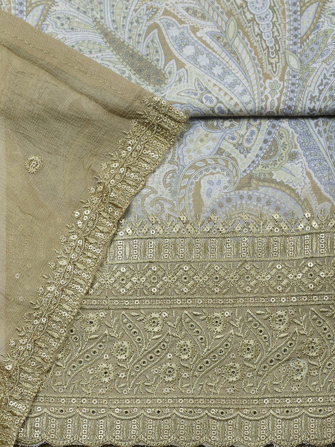 Embroidered Chanderi Unstitched Suit With Pant &amp; Dupatta