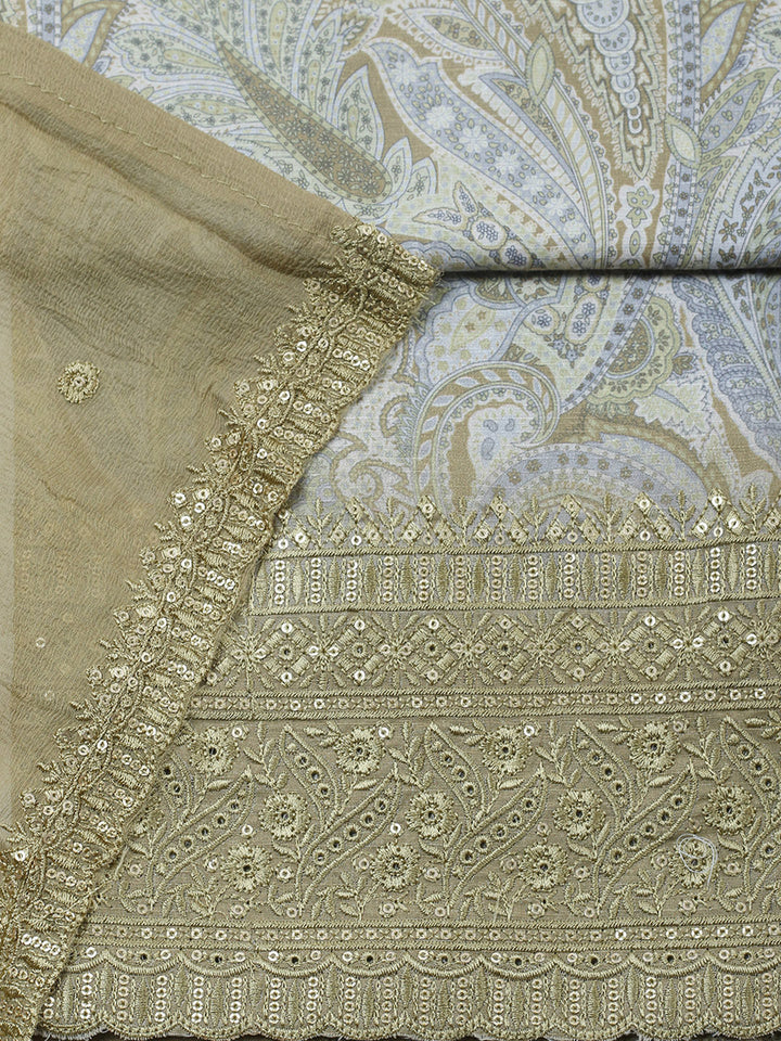 Embroidered Chanderi Unstitched Suit With Pant &amp; Dupatta