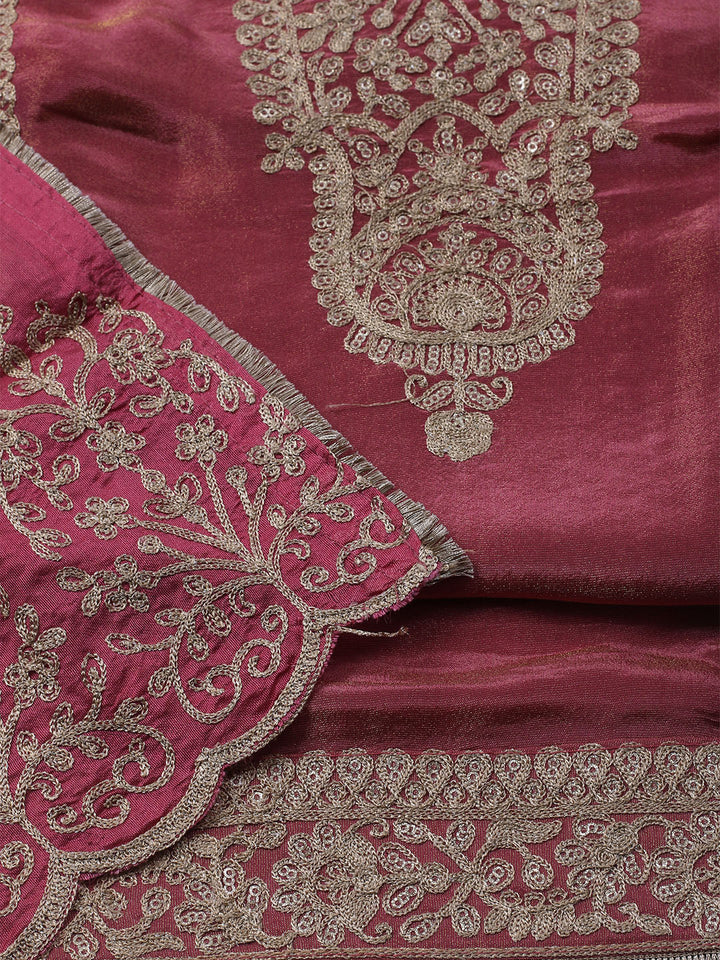 Embroidered Tissue Unstitched Kurta With Pant &amp; Dupatta