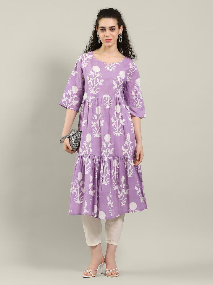 Neck Printed Cotton Blend Kurta