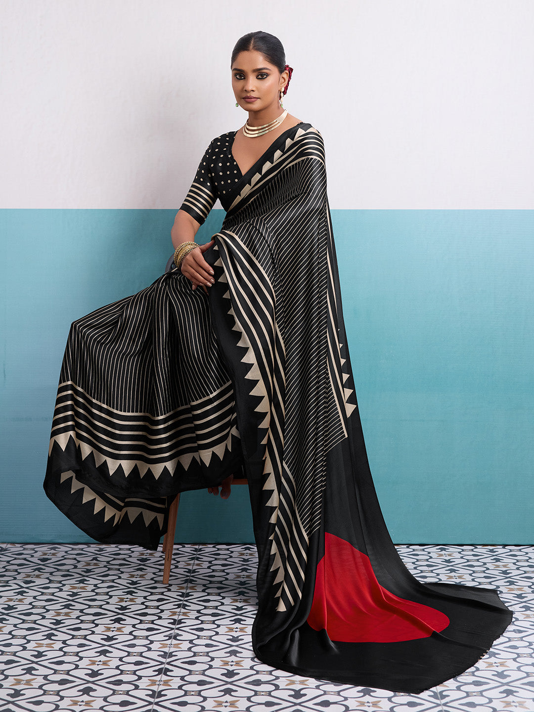 Printed Satin Saree