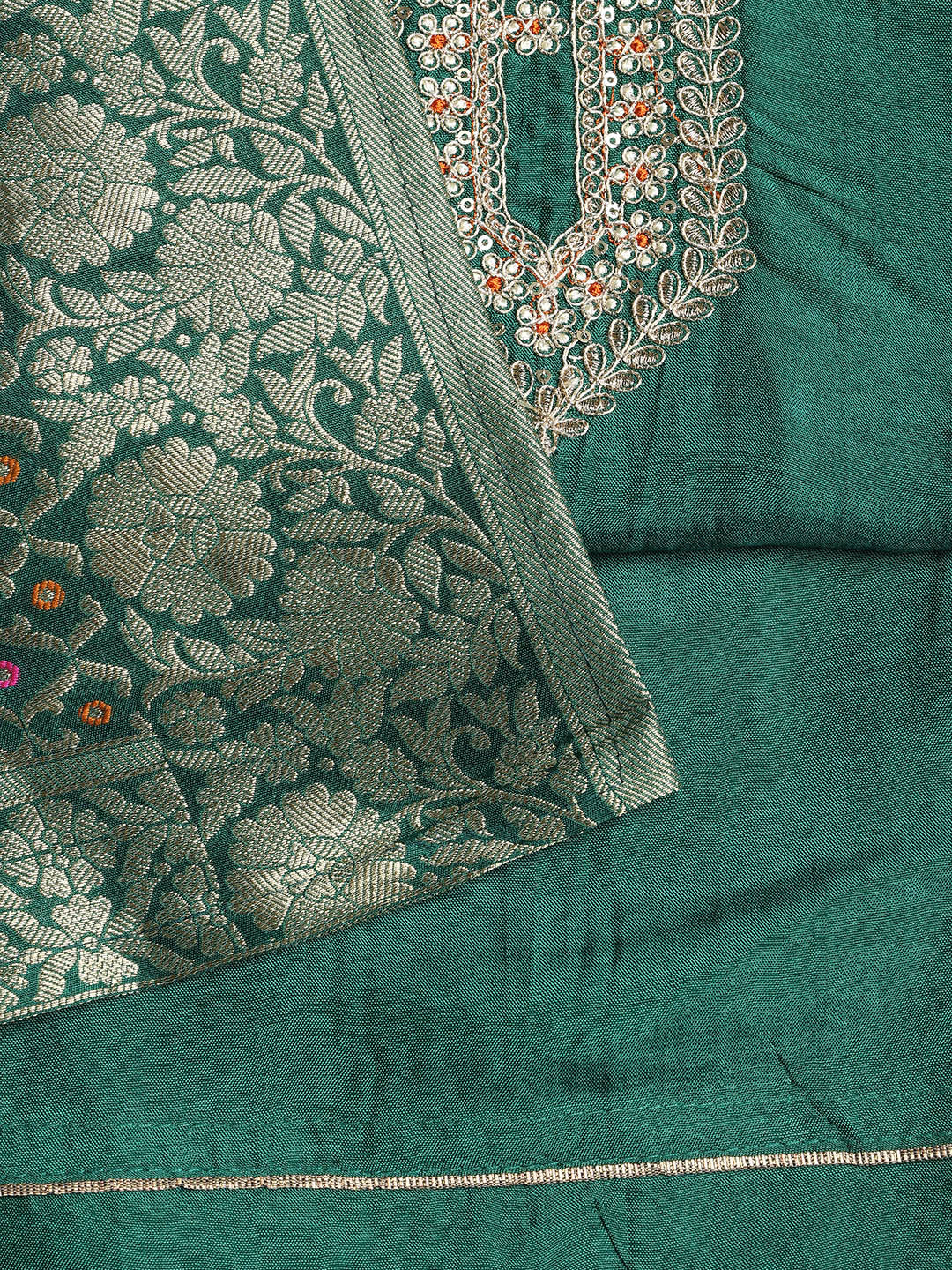 Neck Embroidered Chanderi Unstitched Suit With Dupatta