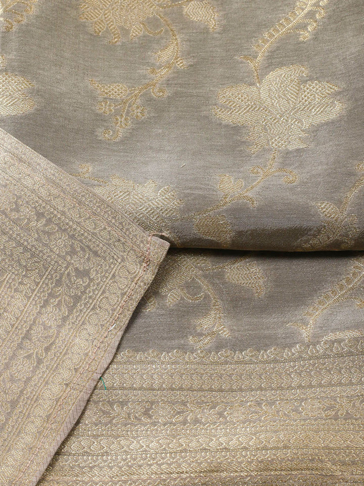 Woven Design Chanderi Unstitched Suit With Pant Dupatta