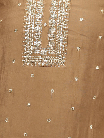 Neck Embroidered Chanderi Unstitched Suit Piece With Dupatta