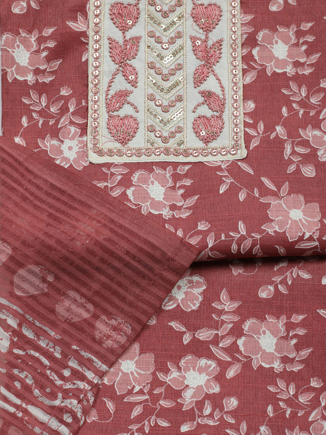 Printed Cotton Blend Unstitched Suit With Pant &amp; Dupatta